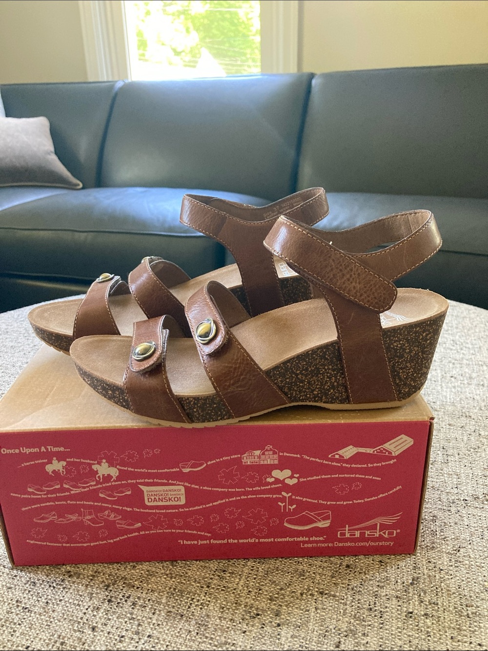Dansko Brown Leather Cork Wedge Sandals with Ankle Strap